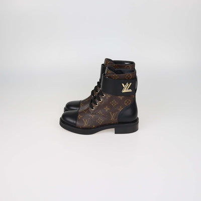 Louis Vuitton Black Monogram Canvas and Leather Wonderland Flat Ranger Boots