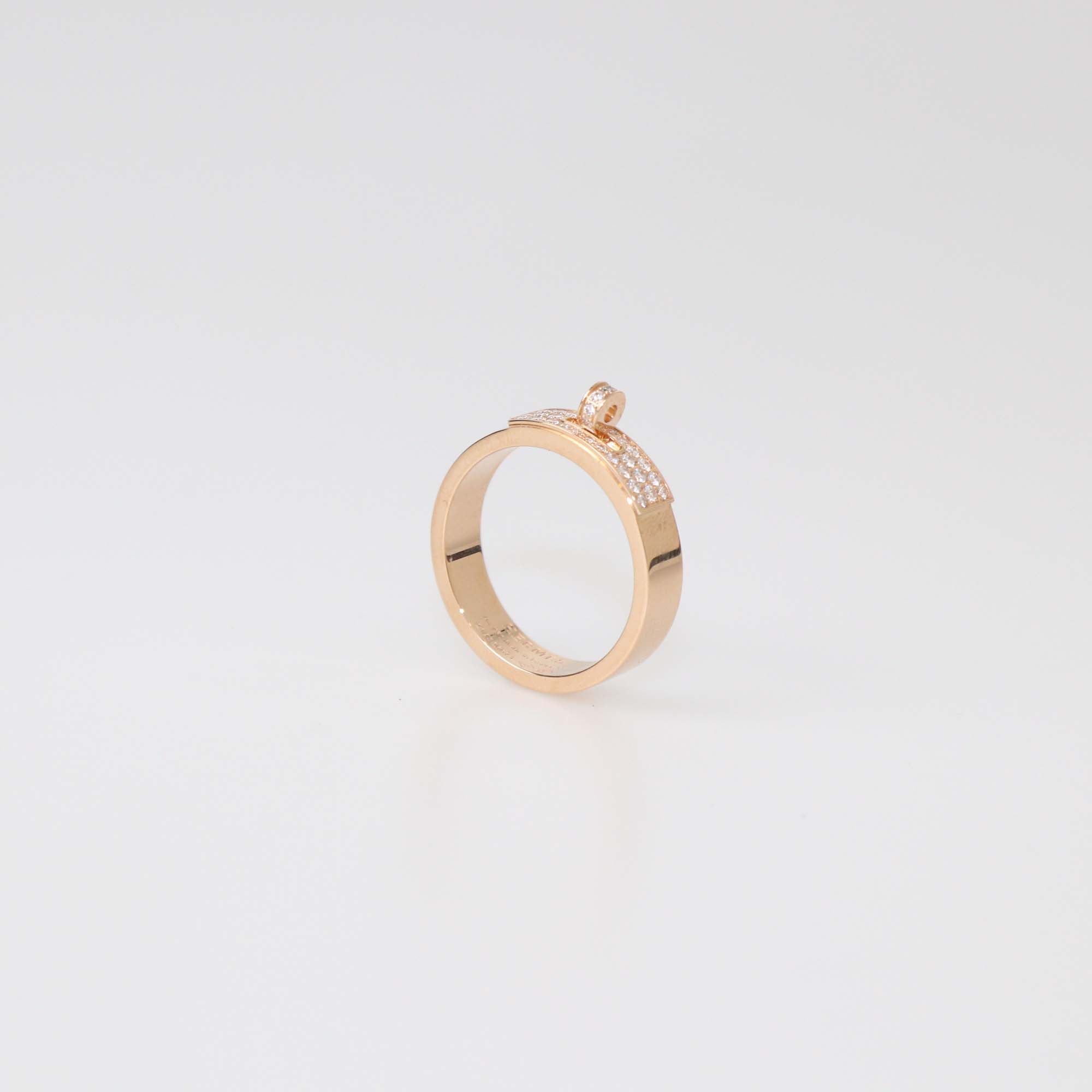 Hermes Kelly Diamond 18k Rose Gold Ring Size 55