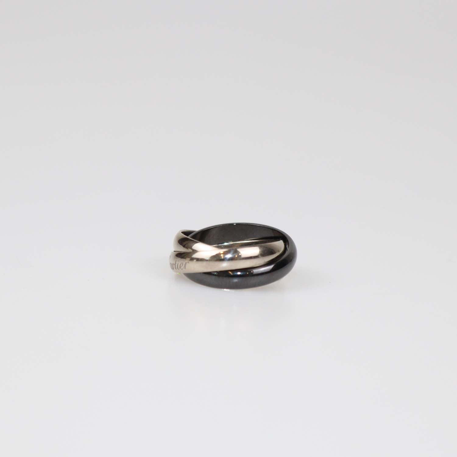 Cartier 18K White Gold Ceramic Trinity Ring Size 50