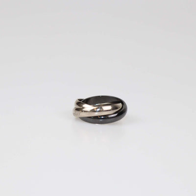 Cartier 18K White Gold Ceramic Trinity Ring Size 50