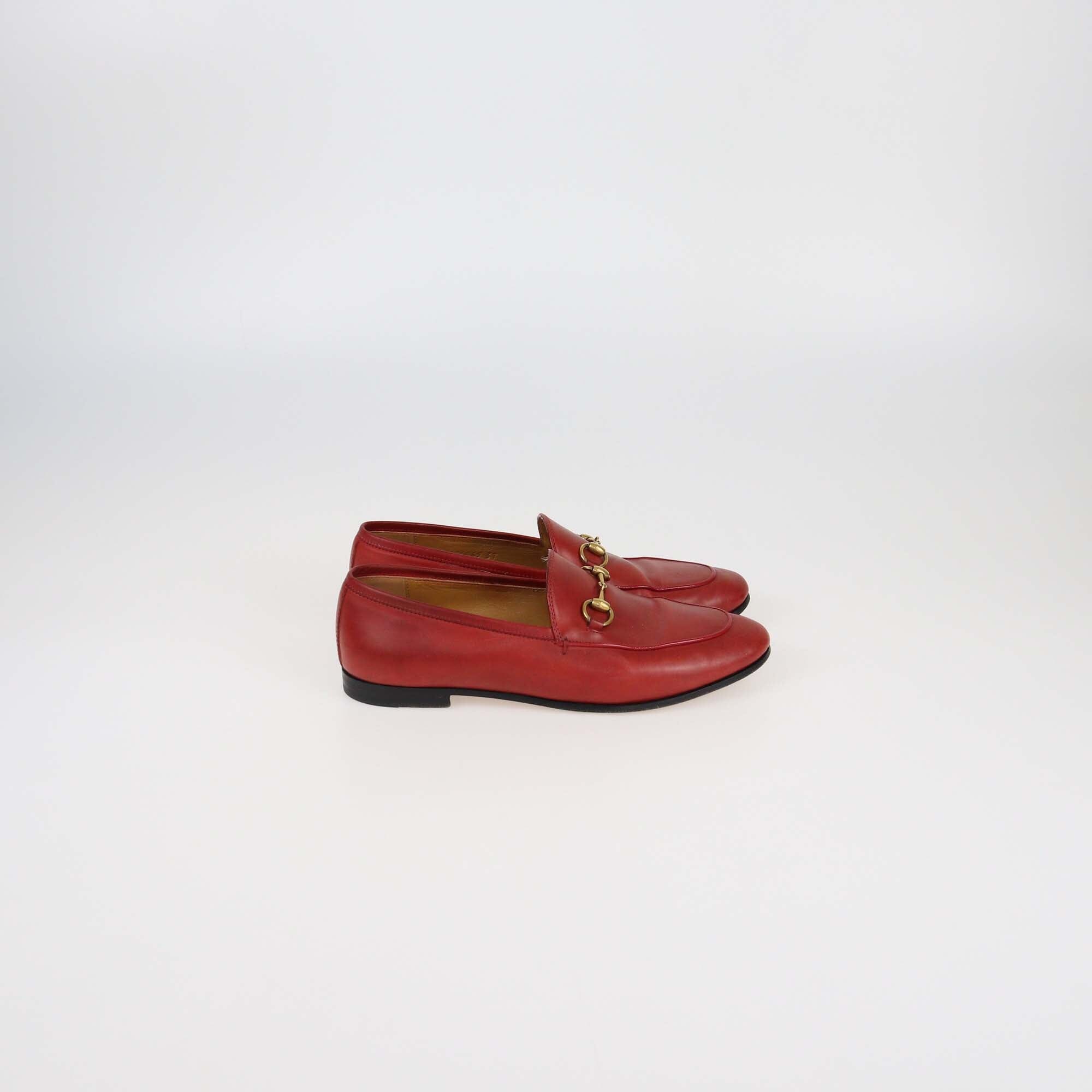 Gucci Red Leather Jordaan Loafers Womens Gucci 
