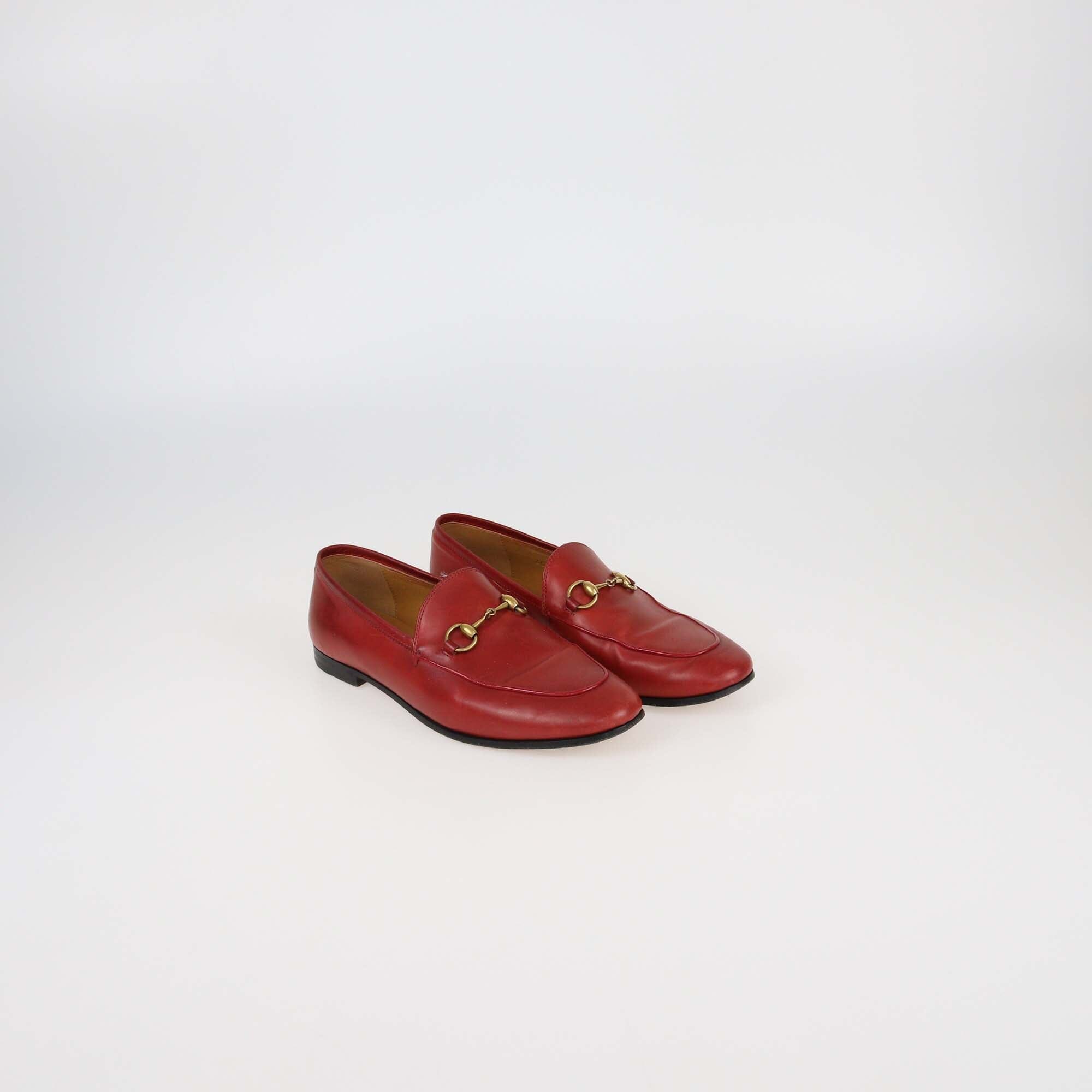 Gucci Red Leather Jordaan Loafers Womens Gucci 