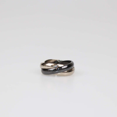 Cartier 18K White Gold Ceramic Trinity Ring Size 50