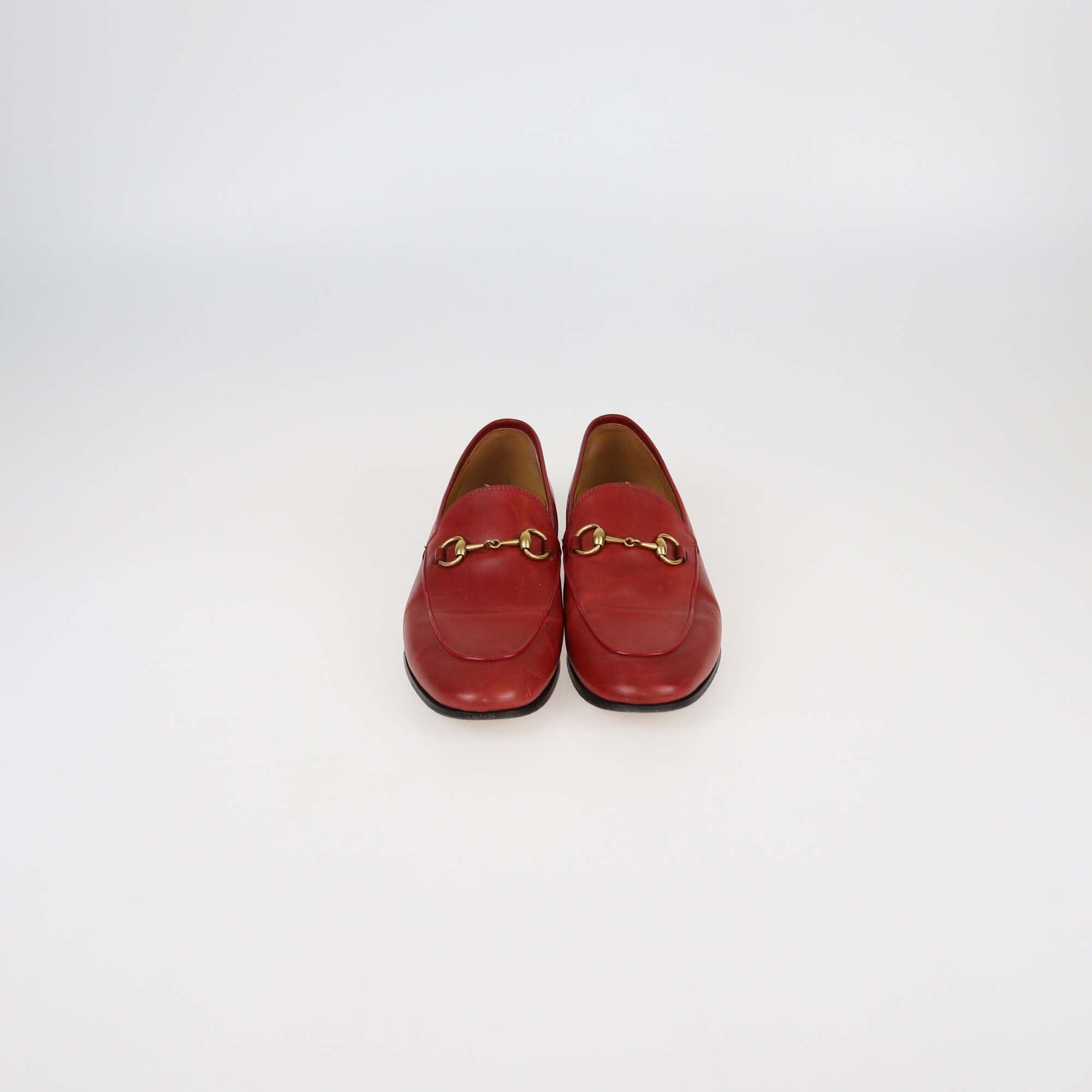 Gucci Red Leather Jordaan Loafers Womens Gucci 