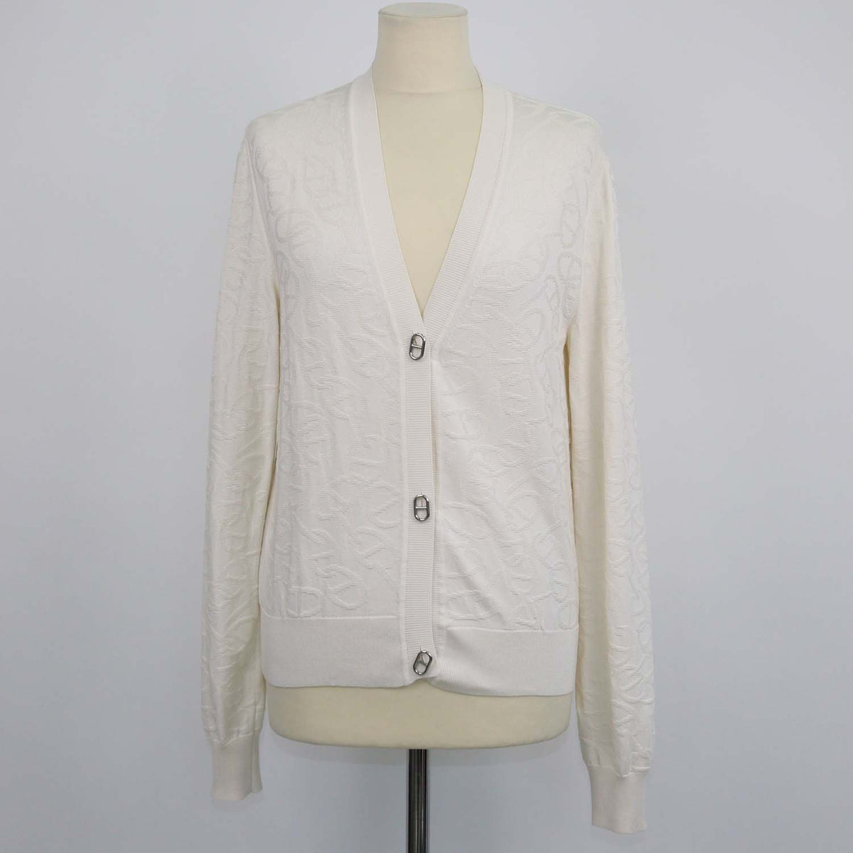 Hermes Off White Silk Cotton Knit Chain D'Ancre Cardigan