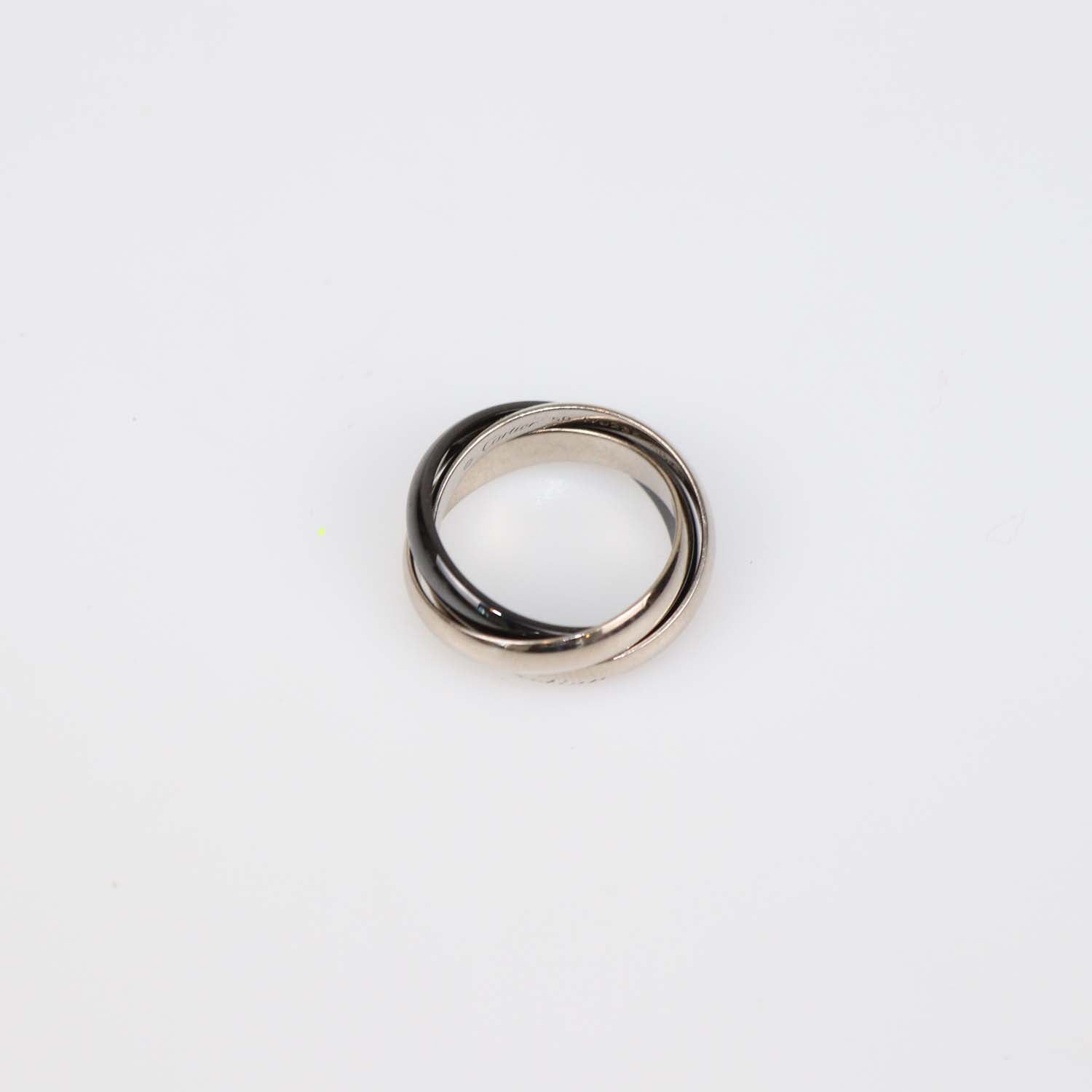 Cartier 18K White Gold Ceramic Trinity Ring Size 50
