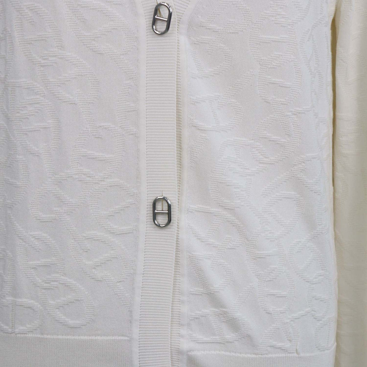 Hermes Off White Silk Cotton Knit Chain D'Ancre Cardigan