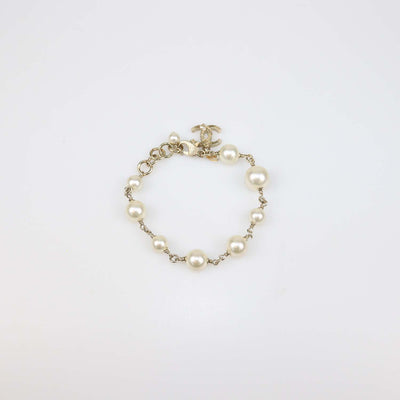 Chanel Gold Tone Faux Pearl CC Bracelet