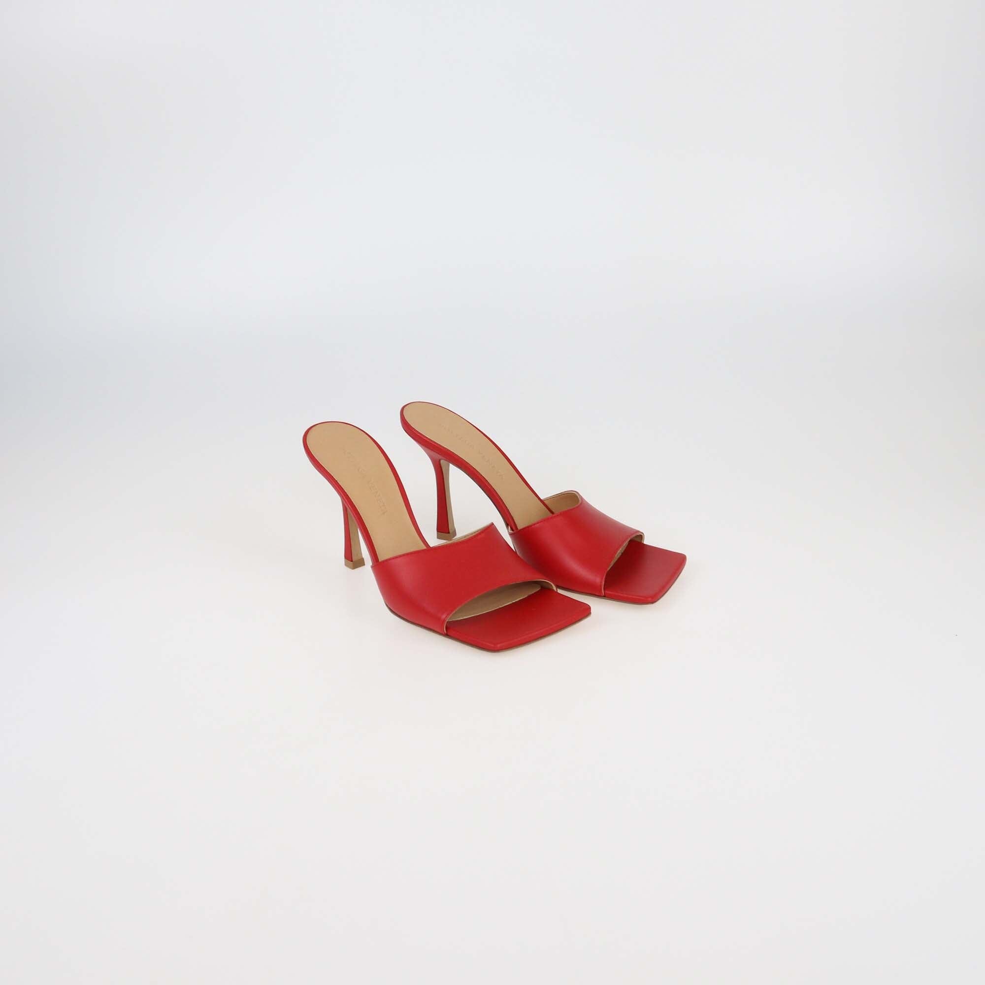 Bottega Veneta Red Leather Mule Sandals Womens Bottega Veneta 