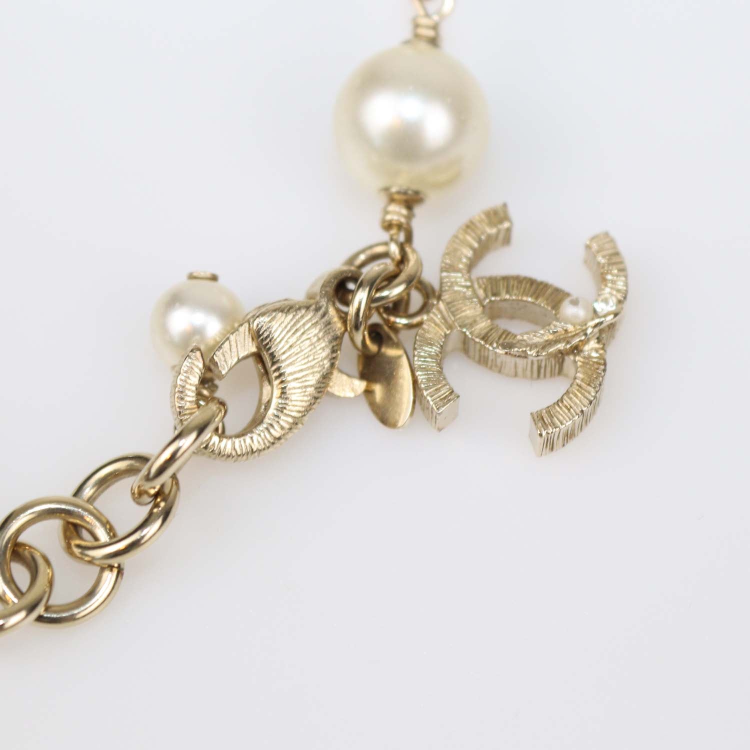 Chanel Gold Tone Faux Pearl CC Bracelet