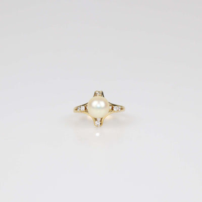 Mikimoto 18K Yellow Gold Pearl Diamond Ring Size 53