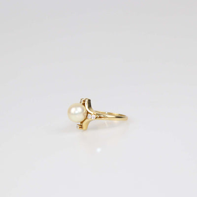 Mikimoto 18K Yellow Gold Pearl Diamond Ring Size 53