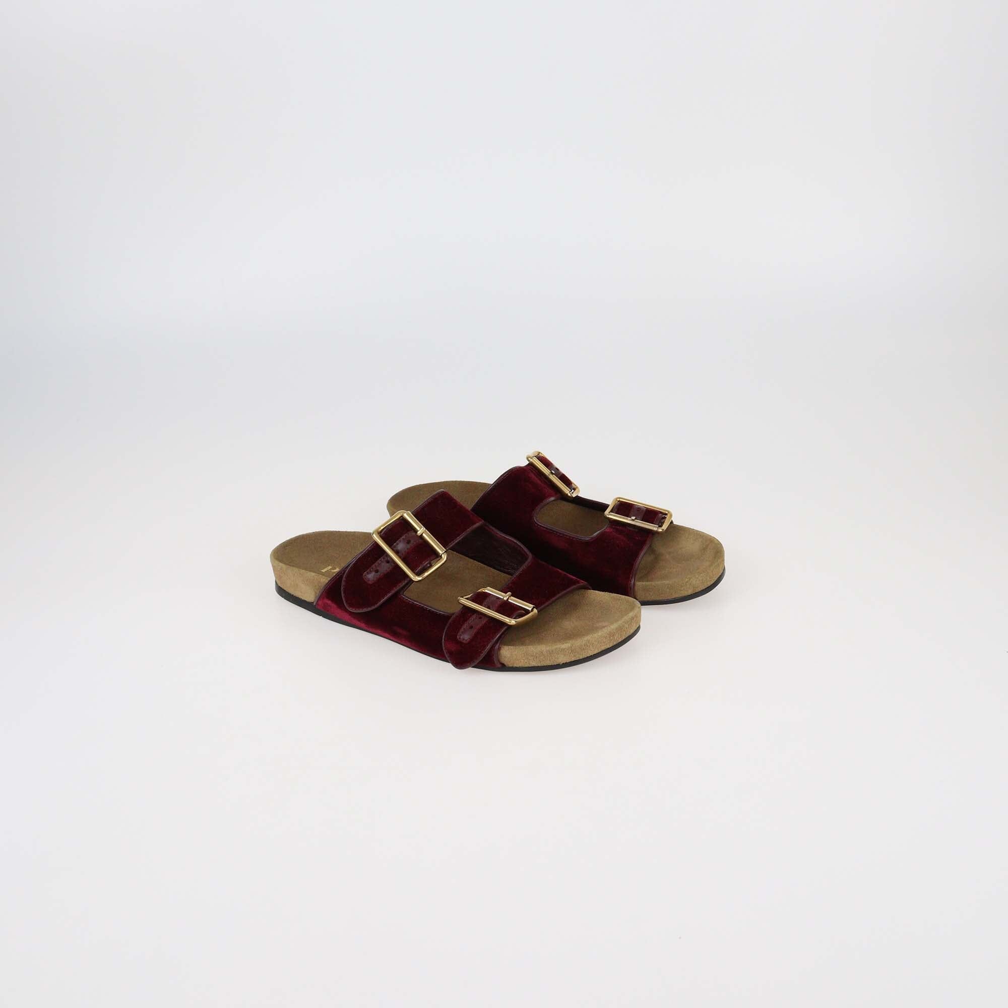 Prada Burgundy Velvet Double Strap Flat Sandals Womens Prada 