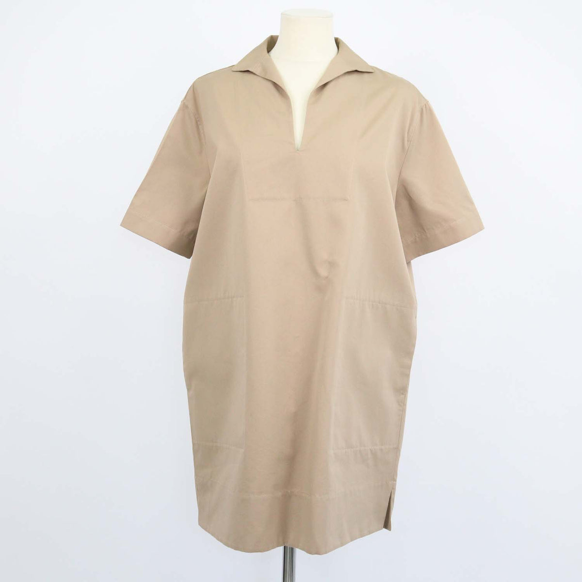 Tod's Beige Cotton Silk Short Sleeve Shirt Dress