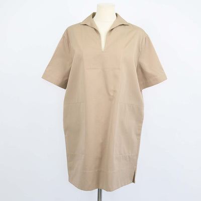 Tod's Beige Cotton Silk Short Sleeve Shirt Dress