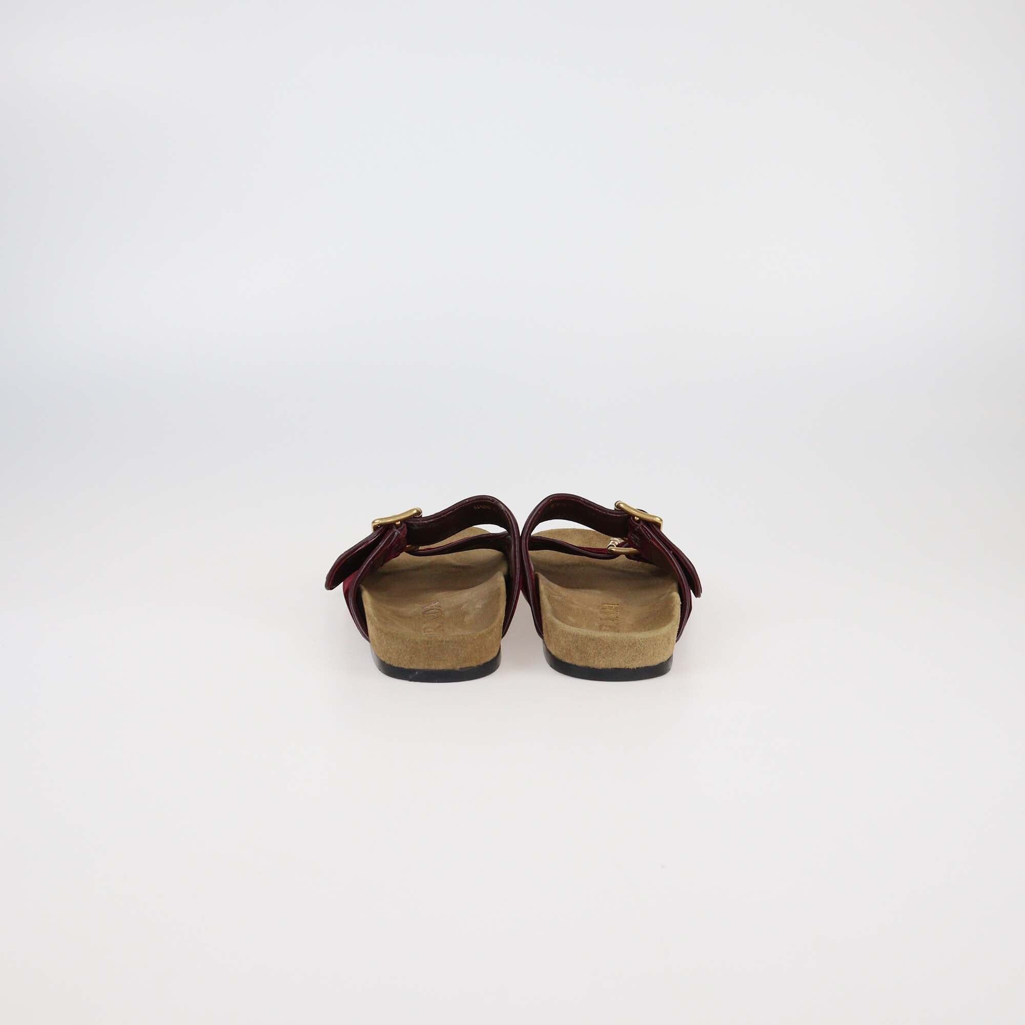Prada Burgundy Velvet Double Strap Flat Sandals Womens Prada 