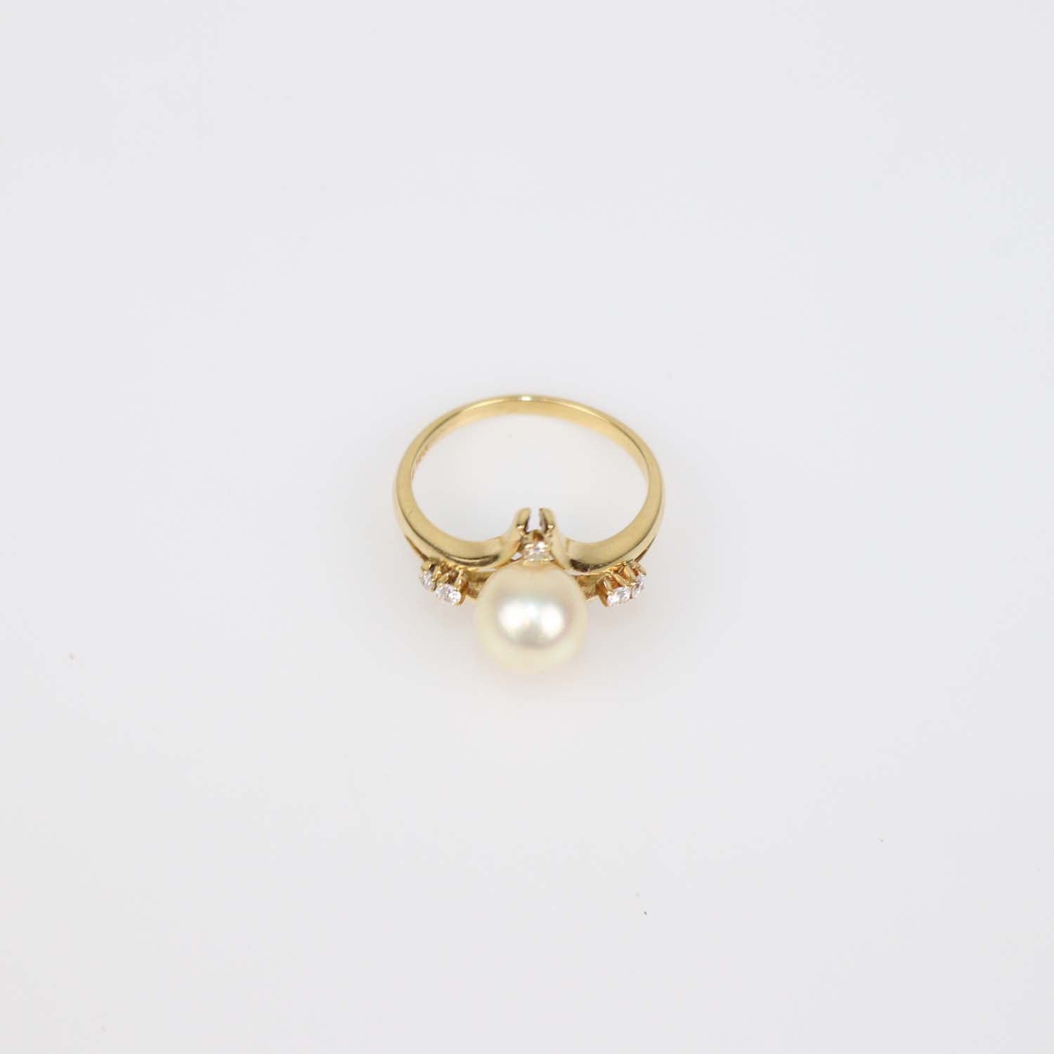 Mikimoto 18K Yellow Gold Pearl Diamond Ring Size 53