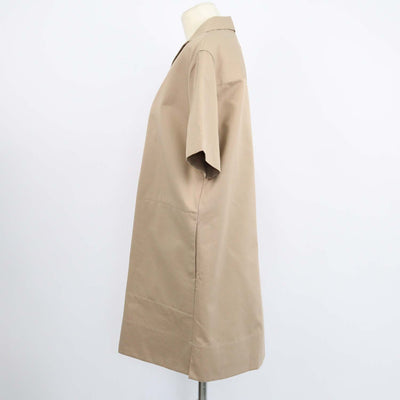 Tod's Beige Cotton Silk Short Sleeve Shirt Dress