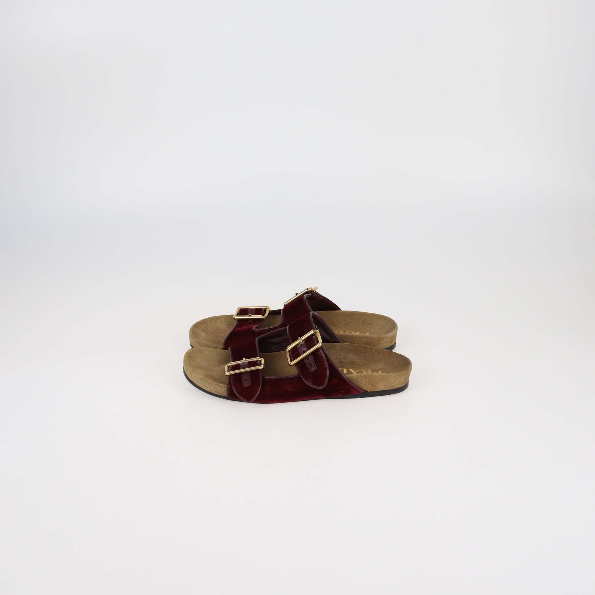 Prada Burgundy Velvet Double Strap Flat Sandals Womens Prada 