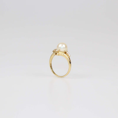 Mikimoto 18K Yellow Gold Pearl Diamond Ring Size 53