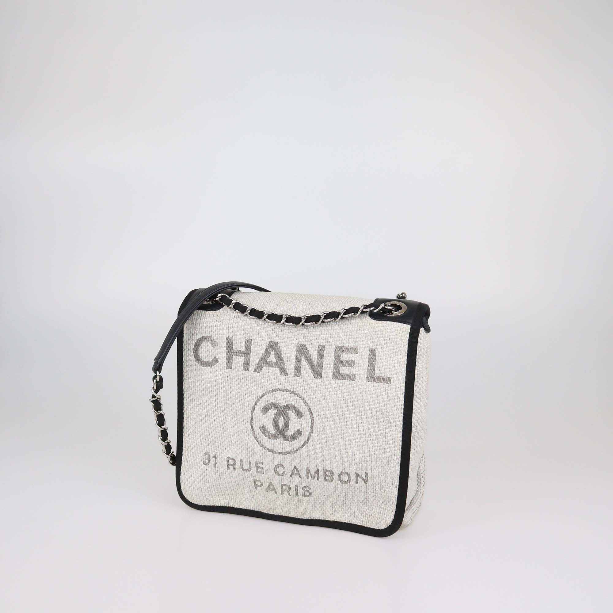 Chanel Grey Raffia Small Deauville Messenger Bag