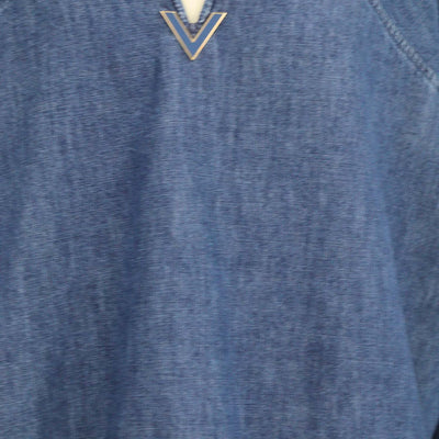 Valentino Blue Denim V-Neck Three-Quarter Sleeve Top