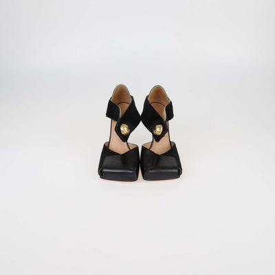 Bottega Veneta Black Calf Hair and Leather Square Toe Pumps Womens Bottega Veneta 