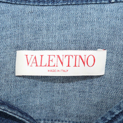 Valentino Blue Denim V-Neck Three-Quarter Sleeve Top