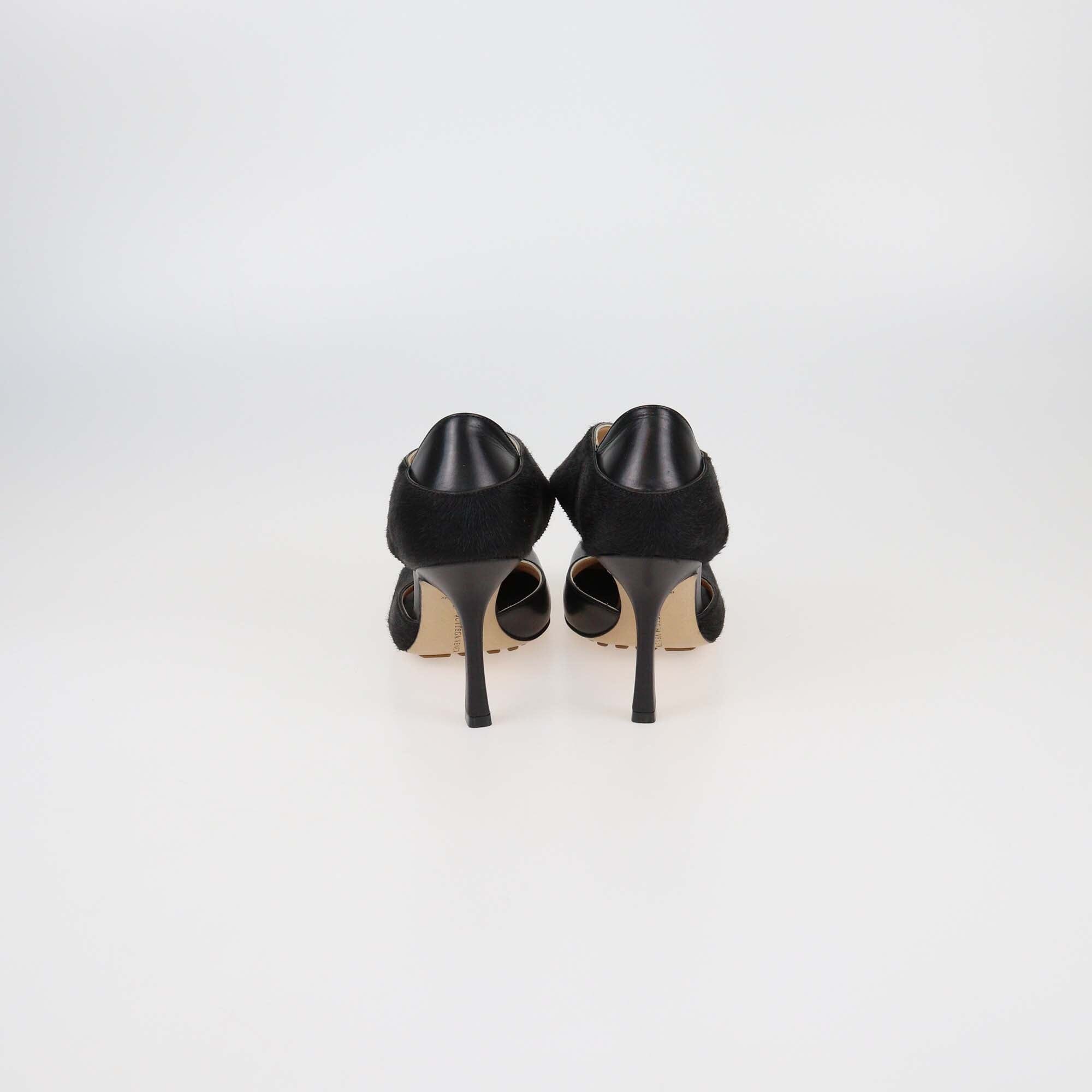 Bottega Veneta Black Calf Hair and Leather Square Toe Pumps Womens Bottega Veneta 