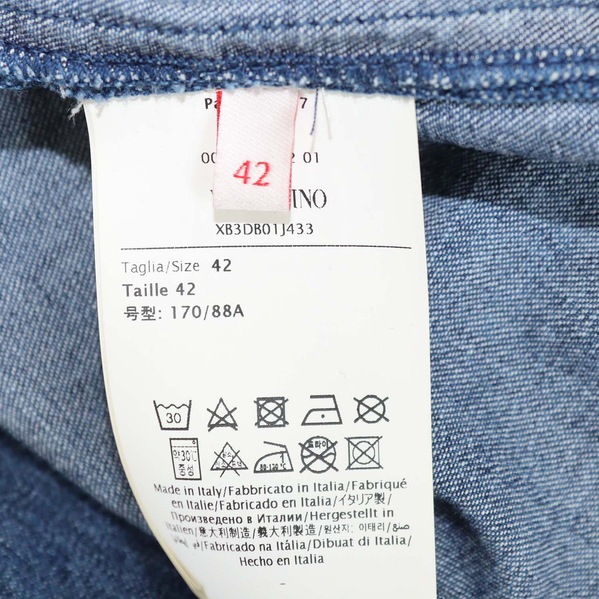 Valentino Blue Denim V-Neck Three-Quarter Sleeve Top