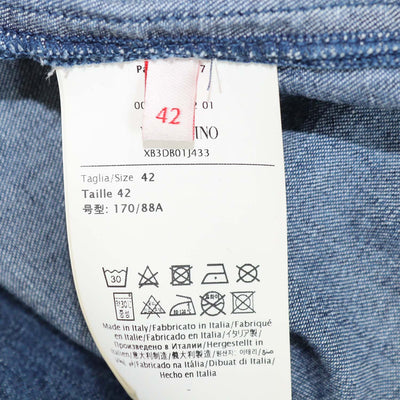 Valentino Blue Denim V-Neck Three-Quarter Sleeve Top