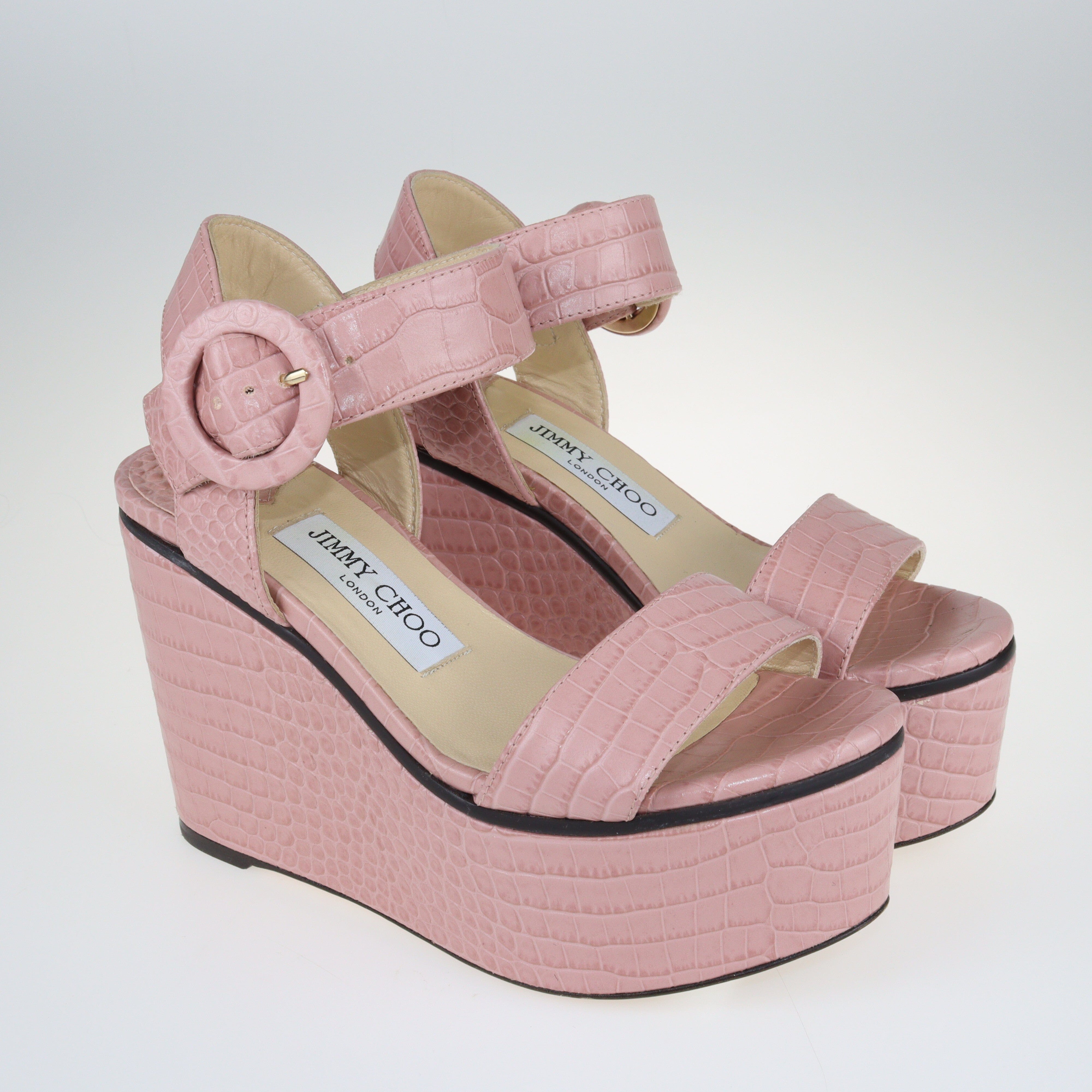 Pink Croc Embossed Flat Slides Shoes Jimmy Choo 