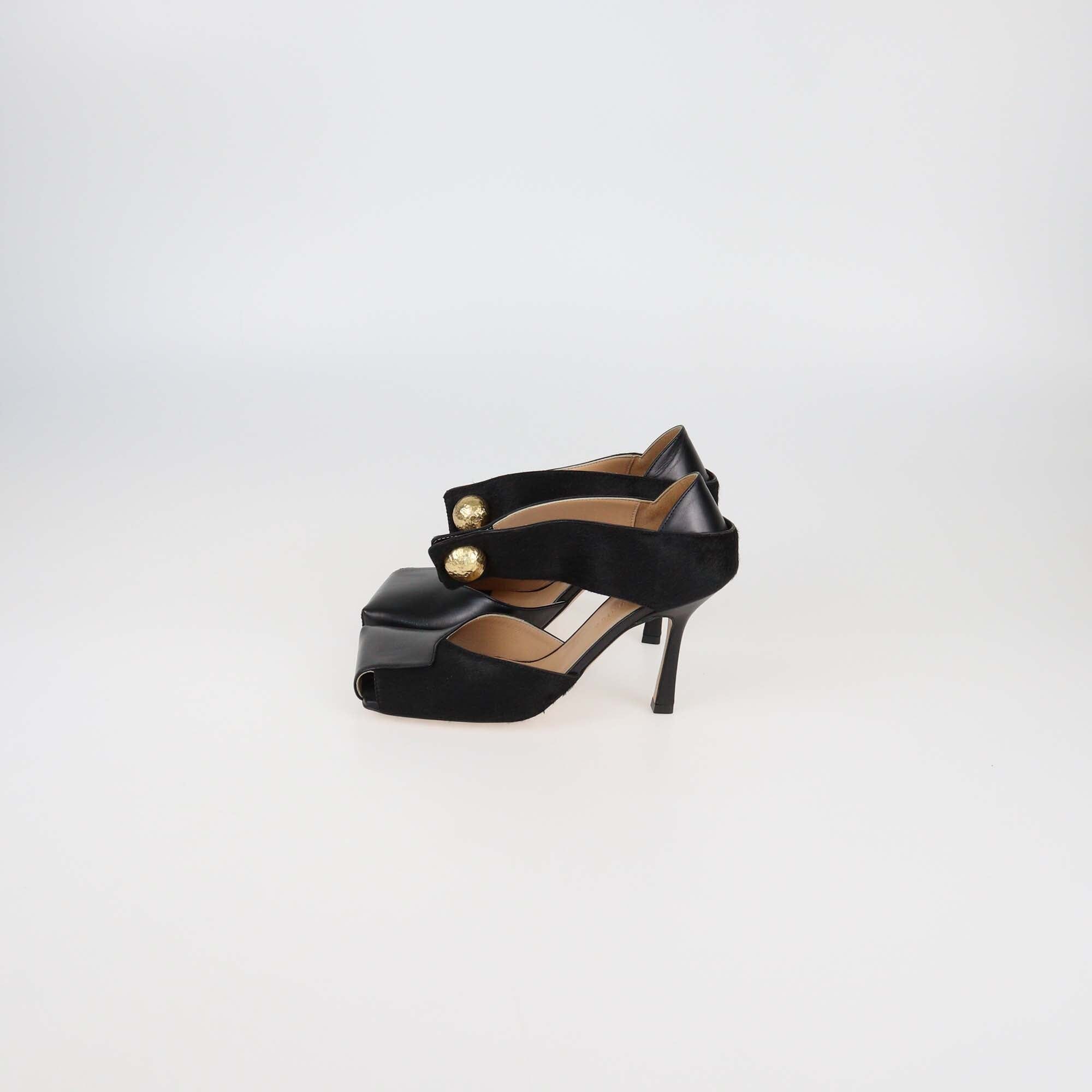 Bottega Veneta Black Calf Hair and Leather Square Toe Pumps Womens Bottega Veneta 
