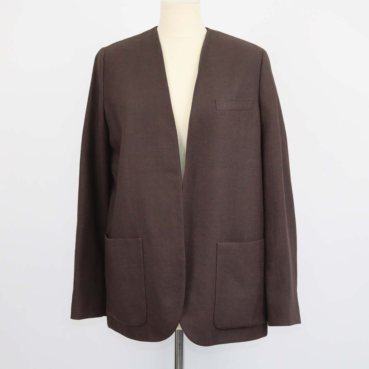 Loro Piana Dark Brown Linen Open Front Crepe Hanna Jacket