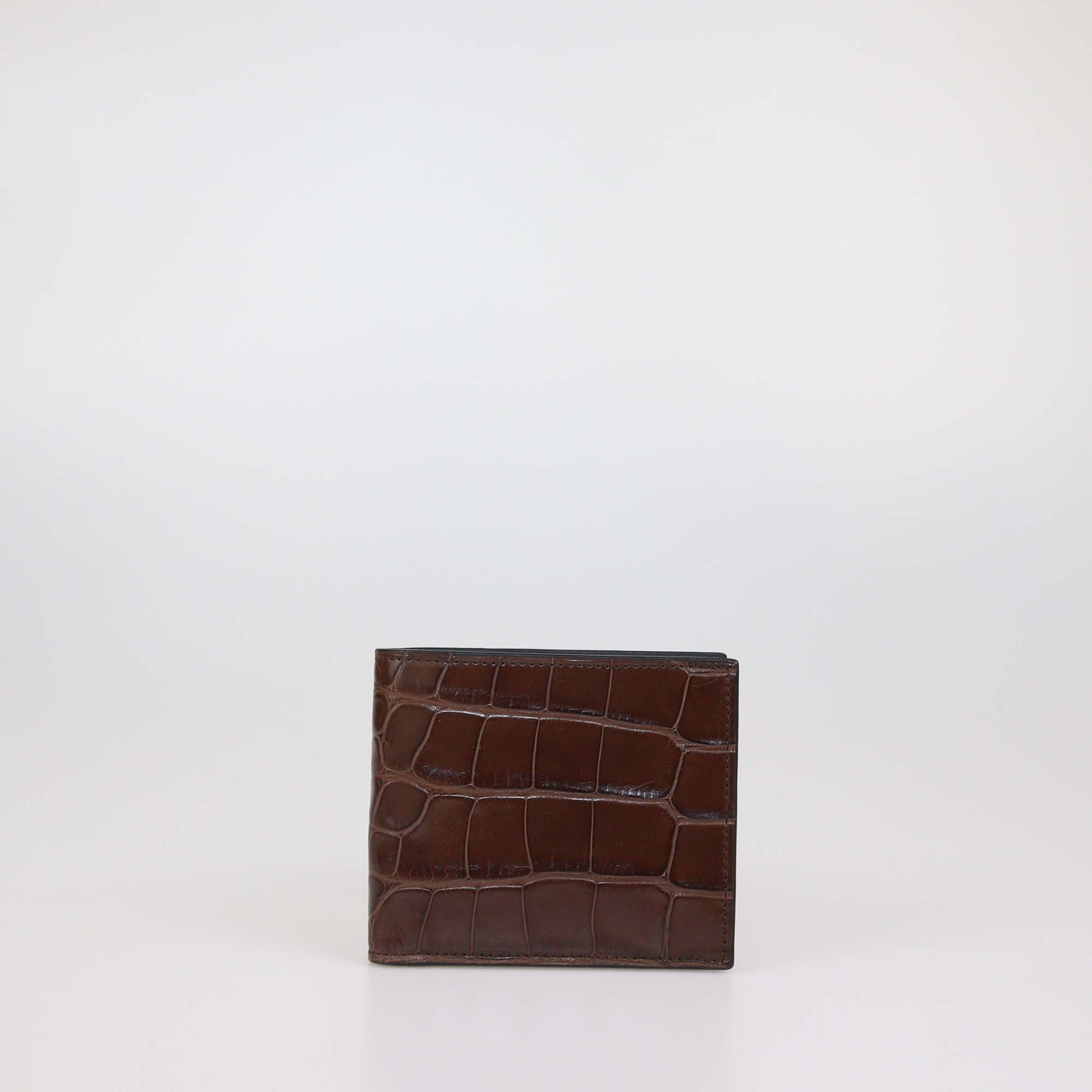 Brioni Brown Alligator Leather Bifold Wallet