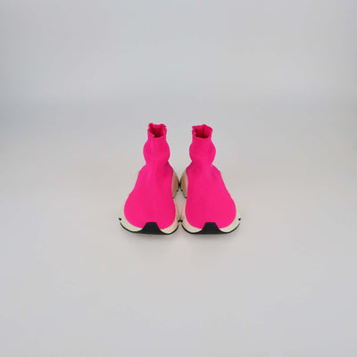 Balenciaga Neon Pink Knit Fabric Speed Trainer BB Sneakers Womens Balenciaga 