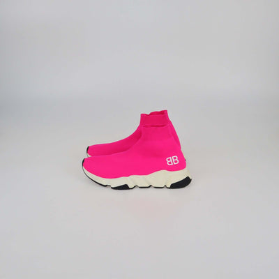 Balenciaga Neon Pink Knit Fabric Speed Trainer BB Sneakers Womens Balenciaga 