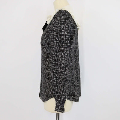 Saint Laurent Black Polka Dot Peter Pan Collar Velvet Bow Blouse