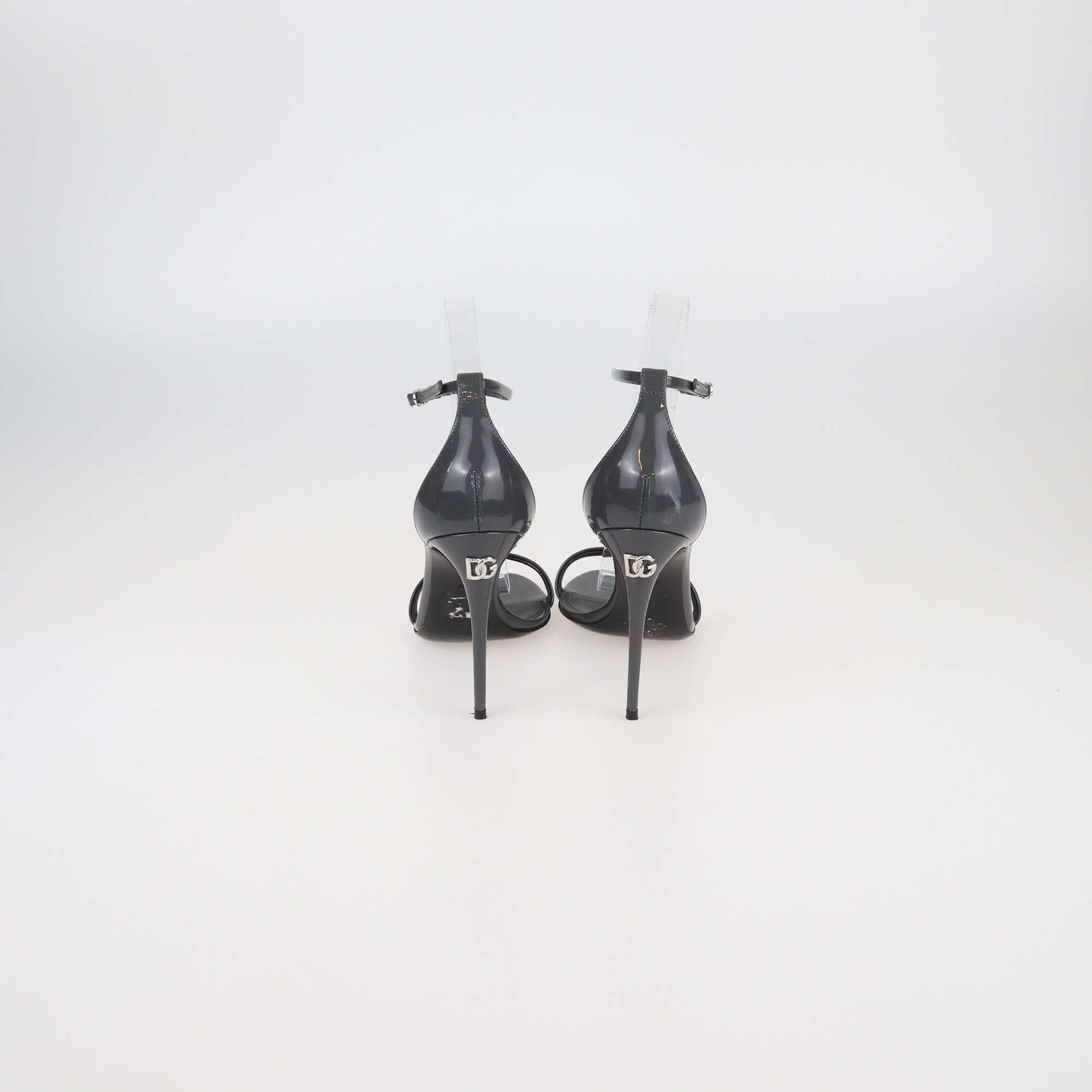 Dolce & Gabbana Dark Grey Patent Leather Ankle Strap Sandals Womens Dolce & Gabbana 