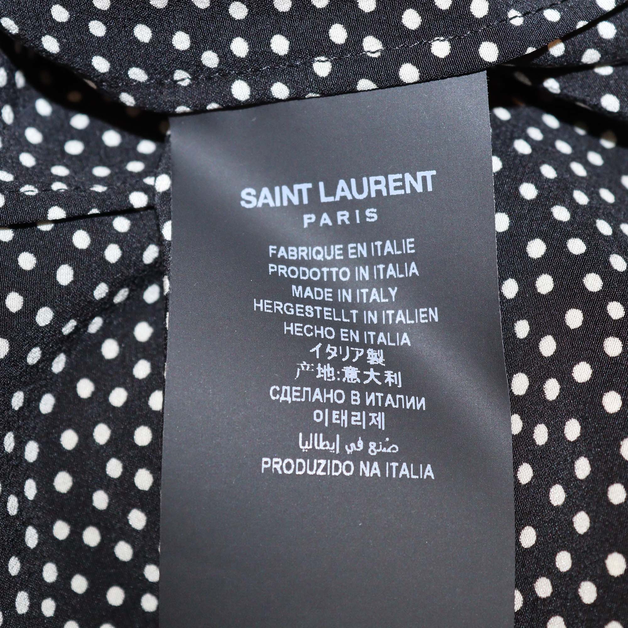 Saint Laurent Black Polka Dot Peter Pan Collar Velvet Bow Blouse