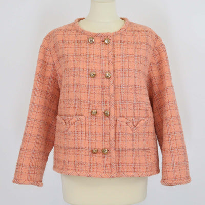 Chanel Peach Tweed CC Button Detailed Jacket