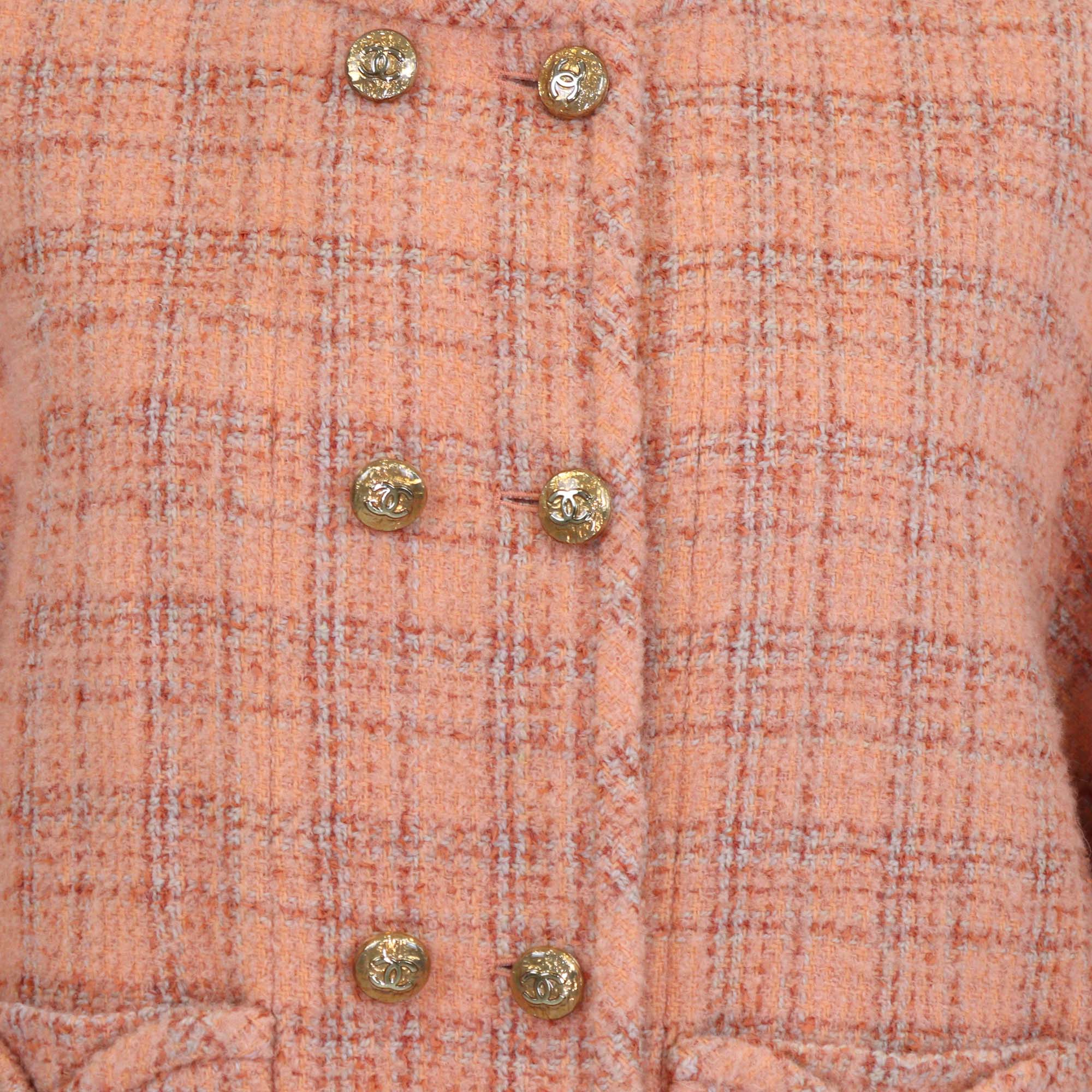 Chanel Peach Tweed CC Button Detailed Jacket