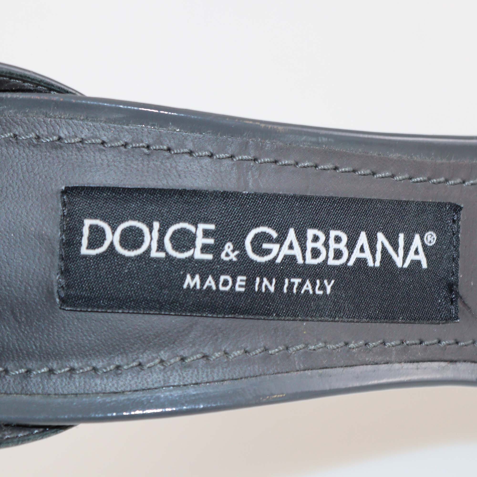 Dolce & Gabbana Dark Grey Patent Leather Ankle Strap Sandals Womens Dolce & Gabbana 