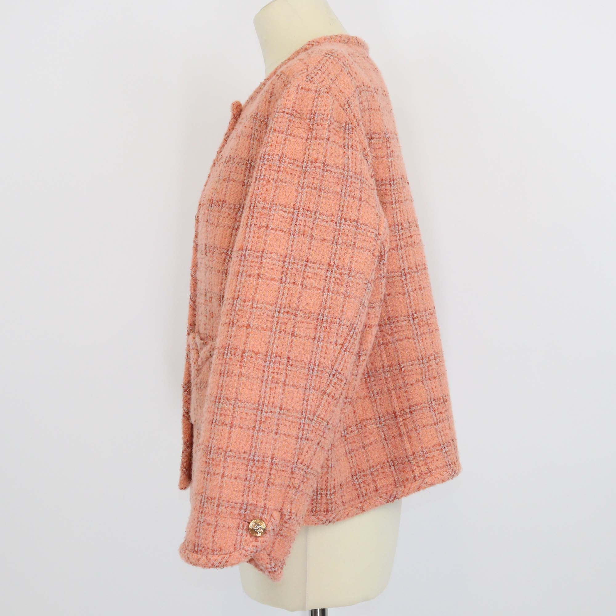 Chanel Peach Tweed CC Button Detailed Jacket