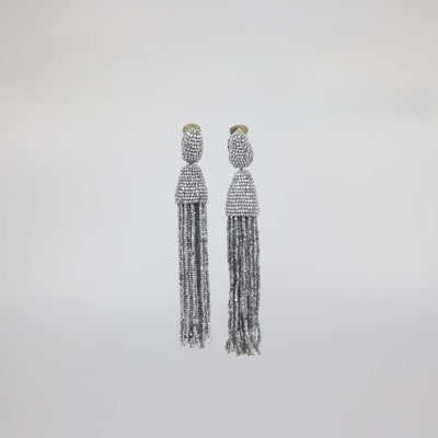 Oscar De La Renta Beaded Classic Short tassel Drop Clip-On Earrings
