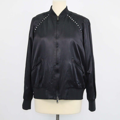 Valentino Black Blend Viscose Rockstud Zip Bomber Jacket