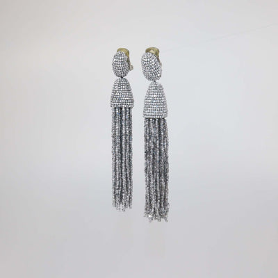 Oscar De La Renta Beaded Classic Short tassel Drop Clip-On Earrings