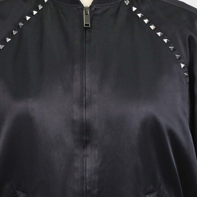Valentino Black Blend Viscose Rockstud Zip Bomber Jacket