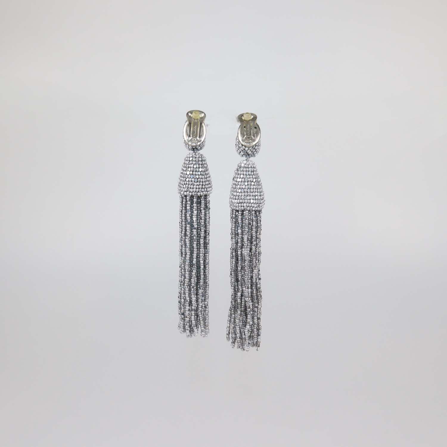 Oscar De La Renta Beaded Classic Short tassel Drop Clip-On Earrings
