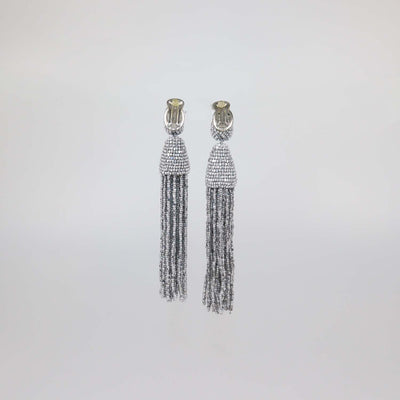 Oscar De La Renta Beaded Classic Short tassel Drop Clip-On Earrings